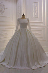 Ivory Long Sleevess Jewel Ruffless Flowers Bedaings Wedding dress-Ballbella