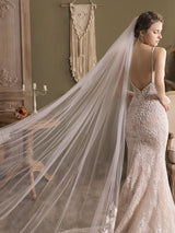 Ivory One-Tier Lace Tulle Finished Edge Waterfall Wedding Veils-Ballbella