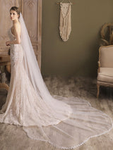 Ivory One-Tier Tulle Finished Edge Waterfall Long Wedding Veils-Ballbella