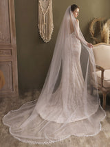 Ivory One-Tier Tulle Finished Edge Waterfall Long Wedding Veils-Ballbella