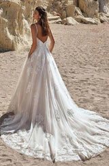 Ivory Spaghetti Straps Floor Length A-Line Wedding Dresses-Ballbella