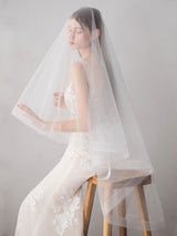 Ivory Tulle One Tier Middle-length Wedding Veil-Ballbella