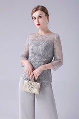 Jewel long sleeves lace boeknot mother's suit-Ballbella