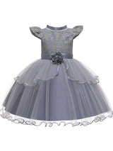 Jewel Neck Polyester Cotton Sleeveless Short Princess Beaded Kids Party Dresses-Ballbella