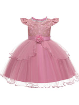 Jewel Neck Polyester Cotton Sleeveless Short Princess Beaded Kids Party Dresses-Ballbella