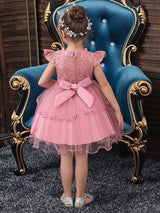 Jewel Neck Polyester Cotton Sleeveless Short Princess Beaded Kids Party Dresses-Ballbella