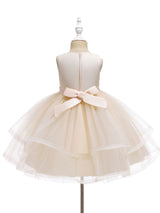 Jewel Neck Polyester Sleeveless Short Ball Gown Bows Kids Social Party Dresses-Ballbella