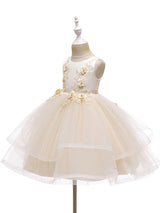 Jewel Neck Polyester Sleeveless Short Ball Gown Bows Kids Social Party Dresses-Ballbella