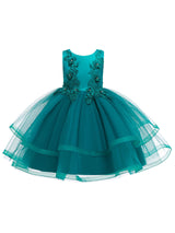 Jewel Neck Polyester Sleeveless Short Ball Gown Bows Kids Social Party Dresses-Ballbella