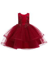 Jewel Neck Polyester Sleeveless Short Ball Gown Bows Kids Social Party Dresses-Ballbella