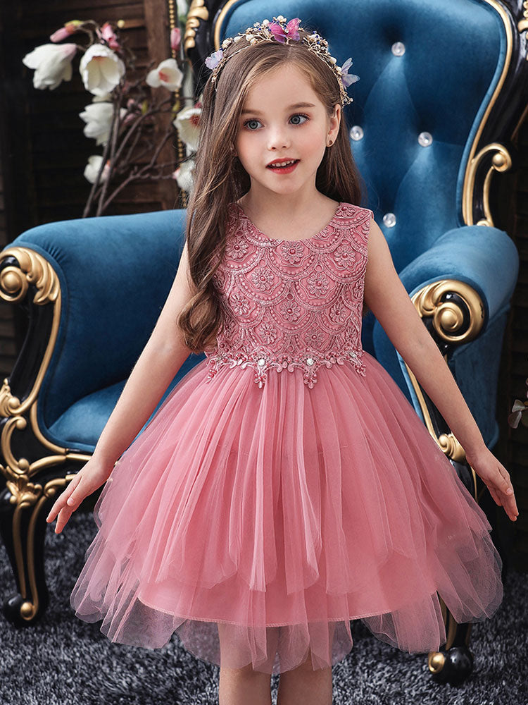 Jewel Neck Sleeveless Bows Formal Kids Pageant flower girl dresses, Dusty Pink / 2 Years old Jewel Neck Sleeveless Bows Formal Kids Pageant flower girl dresses, Dusty Pink / 2 Years old