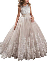 Jewel Neck Sleeveless Studded Formal flower girl dress-Ballbella