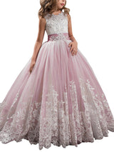 Jewel Neck Sleeveless Studded Formal flower girl dress-Ballbella