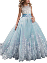 Jewel Neck Sleeveless Studded Formal flower girl dress-Ballbella