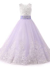 Jewel Neck Sleeveless Studded Formal flower girl dress-Ballbella