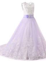 Jewel Neck Sleeveless Studded Formal flower girl dress-Ballbella