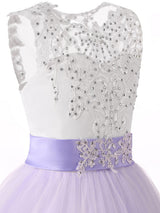 Jewel Neck Sleeveless Studded Formal flower girl dress-Ballbella
