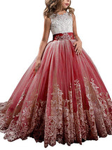 Jewel Neck Sleeveless Studded Formal flower girl dress-Ballbella