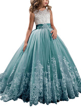 Jewel Neck Sleeveless Studded Formal flower girl dress-Ballbella