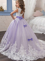 Jewel Neck Sleeveless Studded Formal flower girl dress-Ballbella