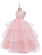 Jewel Neck Tulle Sleeveless Ankle Length Princess Kids Social Party Dresses-Ballbella
