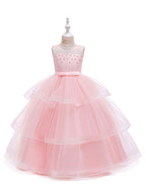 Jewel Neck Tulle Sleeveless Ankle Length Princess Kids Social Party Dresses-Ballbella
