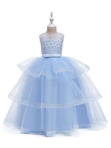 Jewel Neck Tulle Sleeveless Ankle Length Princess Kids Social Party Dresses-Ballbella