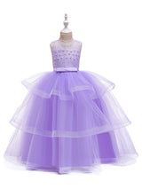Jewel Neck Tulle Sleeveless Ankle Length Princess Kids Social Party Dresses-Ballbella
