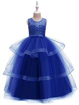 Jewel Neck Tulle Sleeveless Ankle Length Princess Kids Social Party Dresses-Ballbella
