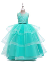 Jewel Neck Tulle Sleeveless Ankle Length Princess Kids Social Party Dresses-Ballbella