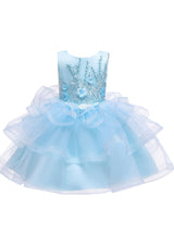 Jewel Neck Tulle Sleeveless Short Princess Beaded Kids Party Dresses-Ballbella