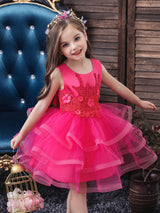 Jewel Neck Tulle Sleeveless Short Princess Beaded Kids Party Dresses-Ballbella
