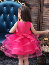 Jewel Neck Tulle Sleeveless Short Princess Beaded Kids Party Dresses-Ballbella