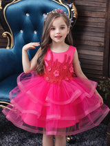 Jewel Neck Tulle Sleeveless Short Princess Beaded Kids Party Dresses-Ballbella