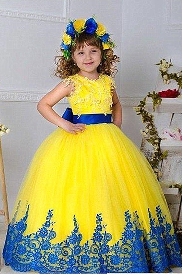 Jewel Sleeveless Ball Gown Lace Applique Bowknot Flower Girl Dress Ballbella Jewel Sleeveless Ball Gown Lace Applique Bowknot Flower Girl Dress Ballbella