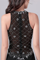 Jewel sleeveless floor length paillette high slit mermaid mother's dress-Ballbella