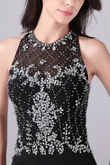 Jewel sleeveless floor length paillette high slit mermaid mother's dress-Ballbella
