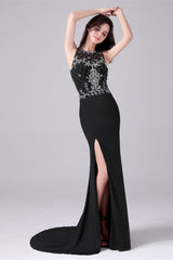 Jewel sleeveless floor length paillette high slit mermaid mother's dress-Ballbella