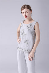 Jewel Strap Lace Sleeveless Casual mother's dress-Ballbella