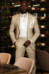Khaki One-Button Prom Suit with Satin Trimmings-Ballbella