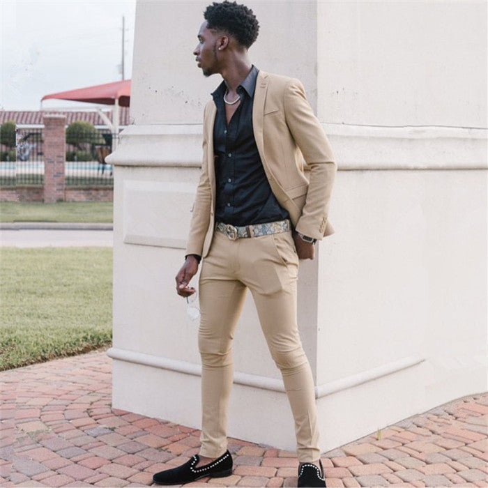 Khaki Slim Fit Two Piece Men Suit Khaki Slim Fit Two Piece Men Suit
