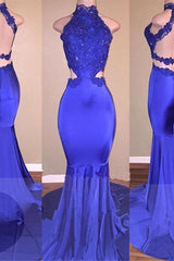 Lace Appliques Mermaid Evening Gowns Prom Party Gowns-Ballbella