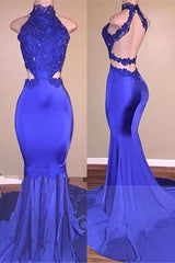 Lace Appliques Mermaid Evening Gowns Prom Party Gowns-Ballbella
