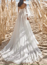 Lace Elegant Sweetheart Wedding Dresses Long Sleeves-Ballbella