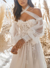 Lace Elegant Sweetheart Wedding Dresses Long Sleeves-Ballbella