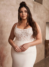 Lace Mermaid Fitted Wedding Dresses Open Back for Plus Size Women-Ballbella