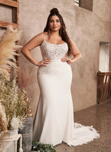Lace Mermaid Fitted Wedding Dresses Open Back for Plus Size Women-Ballbella