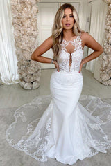 Lace Straps Mermaid Wedding Dresses Bandage Appliques Bridal Gowns-Ballbella