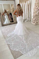 Lace Straps Mermaid Wedding Dresses Bandage Appliques Bridal Gowns-Ballbella