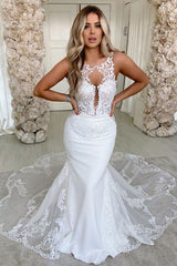 Lace Straps Mermaid Wedding Dresses Bandage Appliques Bridal Gowns-Ballbella